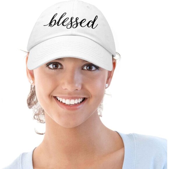 Women's Blessed Embroidered White Soft Cotton Classic Dad Baseball Hat Cap - Picture 5 of 5